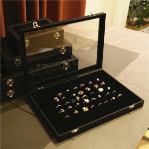 THANKSKY Bằng gỗ Khay đựng đồ trang sức Nhẫn errings Da PU Hộp đựng đồ trang sức Nhiều thông số kỹ thuật Chống bụi Hộp trưng bày trang sức Bao bì