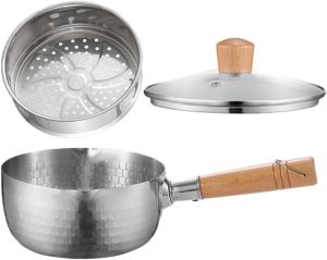 Kichvoe 1 Set Small Pots For Cooking Double Layer Soup Pot Nonstick Saucepan For Cooking Enamel Small Pan Sauce With Handle 430 Stainless Steel Japanese-Style Double Boiler