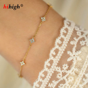 S925 Silver Plated with K Gold Four-leaf Clover Shiny Bracelet Simplicity Zircon Girl Woman Temperament Elegance Sweet