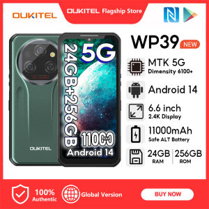 OUKITEL WP39 5G 24GB+256GB Mobile 6.6inch 2.4K Disolay 11000mAh 64MP+8MP(Vision Camera)+2MP(Macro Camera) 14.9mm The thinnest Cellphone NFC Nano Face ID Android Fingerprint