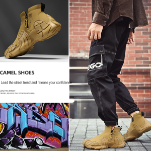 Mens High-Top Martin Boots Lightweight Waterproof Anti-Slip Work Shoes Trendy Thick Bottom Casual Slip-On Summer New Arrival