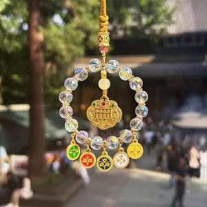 杭州灵隐五路财神Car Hanging Five Gods of Wealth Abacus Car Car Pendant Gorgeous Crystal Pendant Peace and Fortune Ornament