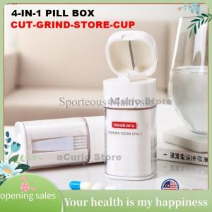 Renewed Vitality Outlet (Ready Stock) 4in1 Portable Pill Box Pill Splitter Tablet Grinder Detachable Multi-function Medicine Capsule Storage Box
