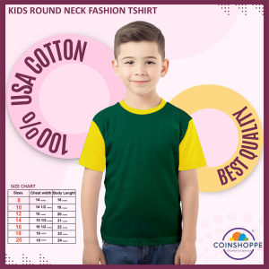Coinshoppe Kids Cotton Shirt Round Neck Fashion (Emerald Green and Yellow  Combination)