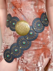 Western Round Disc Belt for Women Girl Exaggerated Wide Corset Belt for Jeans Pants Girl 2000s Decorative Belt Waistband