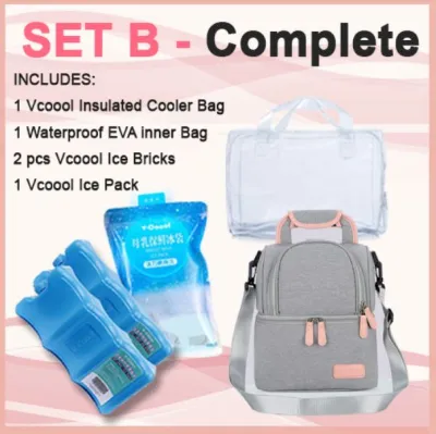 V-Coool Gray Breastmilk Thermal Insulated Bag Backpack or Sling Bag Breast milk Pump Bag Set Vcoool Bags