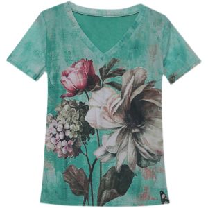 REHIN Womens top Summer fashion mesh print floral short-sleeved T-shirt V-neck slim and thin elegant S-3XL  blouse
