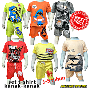 Set T-Shirt Kanak-Kanak Playset Budak Size 1-5 Tahun Boys Clothing Sets Baju Cotton Budak Lelaki T-Shirt+Seluar Pendek