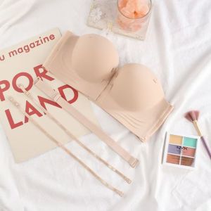 M&S Front Button Lingerie Womens Small Chest Gathered Top Support no Marks no Steel Rings Anti Slip Strapless Bra