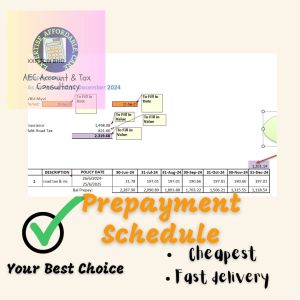 Prepayment schedule - auto calculation examples for period ending Dec Nov Oct Sept Aug July June May April Mar