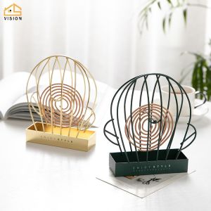 Vision Nordic Iron Mosquito Coil Holder with Tray Portable Mosquito Incense Burner for Home and Camping Summer Creative sandalwood incense burner Cactus Shape Grid Frame Mosquito Repellent Incense Rack Home Bedroom Decoration