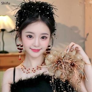 [ShiFu] Elegant Mesh Flower Hair Claw For Women Elegant Tassel Shark Clip Fashion Girl Hair Accessories