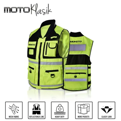 MOKOTO HIGH VISIBILITY MULTI-POCKETS REFLECTORIZED VEST / ADJUSTABLE SAFETY REFLECTIVE VEST RIDING GEAR UNISEX