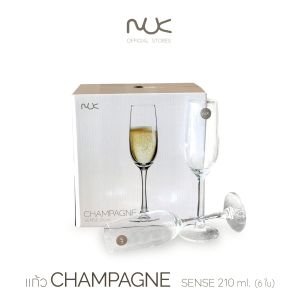 NUK - CHAMPAGNE SENSE 210ml. (กล่อง 6 ใบ) -  แก้วแชมเปญก้านยาว แก้วใส ขนาด 210 มล. สำหรับเสิร์ฟแชมเปญและเครื่องดื่มอื่น และตกแต่งบนโต๊ะอาหาร ร้านอาหาร บาร์