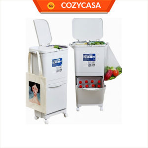 【COZYCASA】Dry Wet Sorting Dust Bin Slim Trash Bin with Wheels