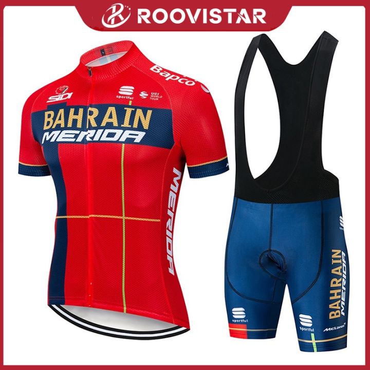 [คลังสินค้าพร้อม] BAHRAIN Team Merida Cycling Jersey Set Men Bicycle Clothes Bib Shorts With Gel