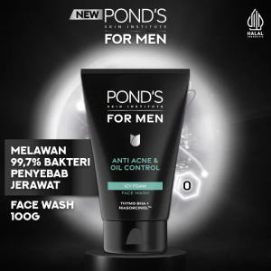 Ponds Skin Institute For Men Anti Acne & Oil Control Icy Foam 100gr - Facial Wash Pria Melawan Jerawat & Minyak Berlebih