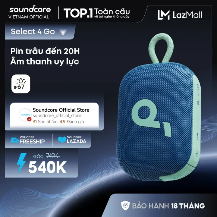 Loa bluetooth soundcore Select 4 Go | Pin 20 giờ | Kháng bụi, nước IP67 | BigBuy360 - bigbuy360.vn Loa bluetooth soundcore Select 4 Go | Pin 20 giờ | Kháng bụi, nước IP67 | BigBuy360 - bigbuy360.vn