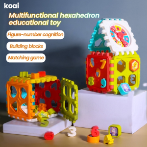 Baby Puzzle Building Block Toy Shape Matching Hexahedron with Number Graphic Cognitive Block for Baby