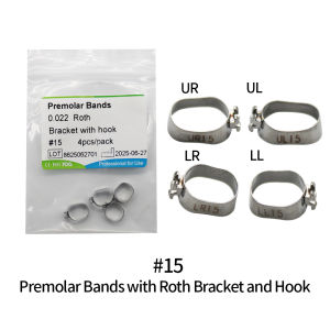 4 Pcs/Pack Dental Roth Molar Band 0.022 Premolar Bands with Roth Bracket and Hook #1-#24