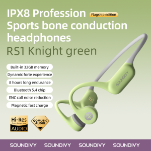 SOUNDIVY -RS1 -IPX8 Waterproof Bone Conduction Swimming Headphones Liquid Silicone 32G Memory Yoga/Swimming/Cycling/Fitness Sports Headphones with Microphones