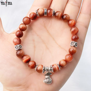 [XẢ KHO GIẢM SÂU] Vòng đá mắt hổ cam đỏ 8mm 4A mix charm bạc 925 cao cấp