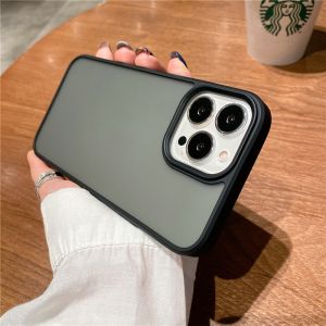 Luxury Transparent Matte Color Hard Case Compatible For iPhone 15 14 13 12 11 Pro Max Plus Plating Button Cover Quality Casing Cover