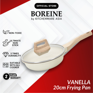 BOREINE Vanella Non Stick Granite Frying Pan Kuali Batu Granite Original (20cm / 24cm) + Wooden Spatula