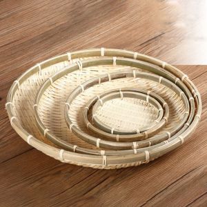 YUNAFIN Dệt Khay tre dệt Tròn Tre Giỏ đựng bánh mì bằng liễu gai Khay Giỏ treo tường Nhà bếp