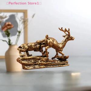 🎀Perfection Store1🎀 Brass Deer Statue Miniature Copper Tiger Deer Ornament Tabletop Decoration Deer Sculpture Ornaments
