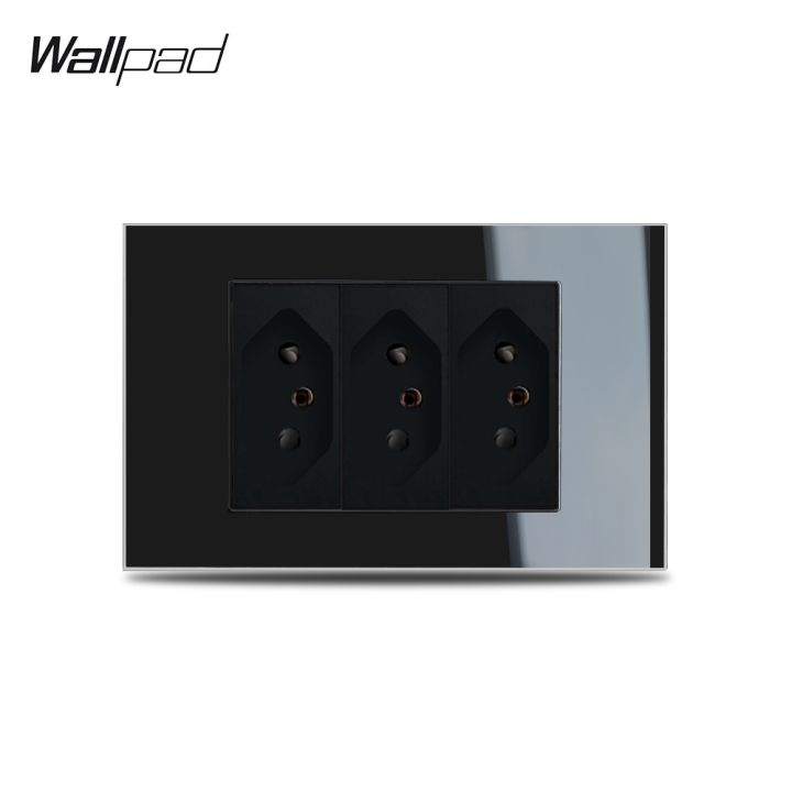 3 Brasil Socket Wallpad L3 Black Glass Frame Triple Brazilian BR Brazil