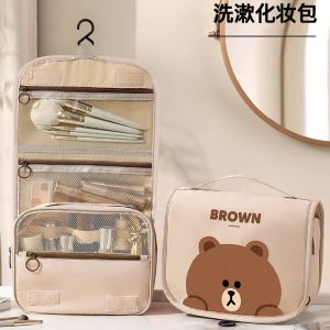 Line Friends Brown Bear Makeup Bag WomenS Portable Large Capacity Storage Bag New Foldable Travel Skincare Toiletry Box Storage Bag