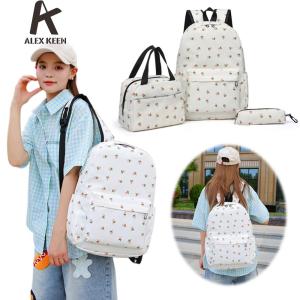 เป้สะพายหลังผ้าไนลอนแล็ปท็อปชุดกระเป๋าเป้ลายดอกไม้3ชิ้นพร้อมกล่องใส่กระเป๋าใส่ข้าวกลางวันและปากกากระเป๋านักเรียนชุดกระเป๋าหนังสือกระเป๋าท่องเที่ยวกลางแจ้ง