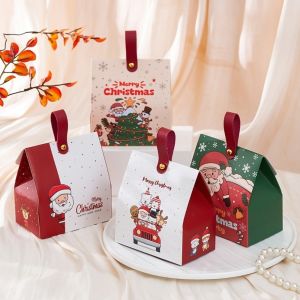 NOBLELYN 5PCS Gift Wrapping Christmas Gift Box Leather Handles Xmas Theme Christmas Packaging Box Decorative Paper Christmas Candy Box Gift Giving