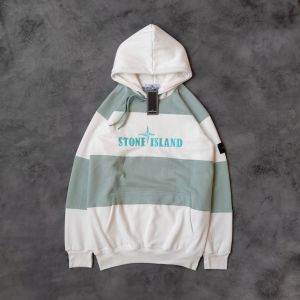 Hoddie pria Sweater hoodie Polos pria wanita Jaket Sweater Hoodie STONE ISLAND full tag & lebel tulisan bordir putih combi hijau