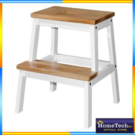 Wooden Step Stool Chair (2 Steps) - Natural White