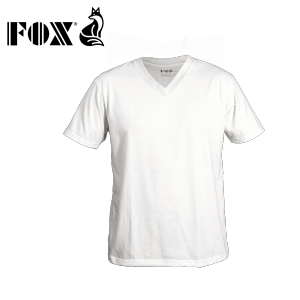 FOX PH Classic Fit V-Neck Cotton T-Shirt in White - Comfortable Short Sleeve Mens Casual Basic Tee