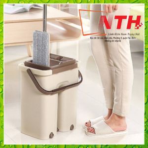 Bộ lau nhà tự vắt thông minh xoay 360 độ Cây lau nhà tự vắt 2 ngăn tiện lợi