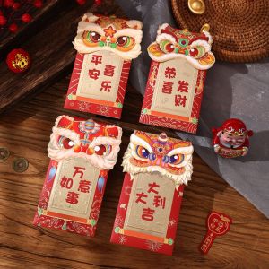 OUTOPEN bao lì xì tết 2027 Gói năm mới 2024 Phong bì Màu Đỏ Túi đựng tiền may mắn Họa tiết rồng Túi chúc phúc 4 cái/bộ Chúc may mắn Túi màu đỏ Tiệc mừng
