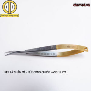 Kéo lá nhấn mí mũi cong chuôi vàng 12 cm dùng trong spa thẩm mỹ