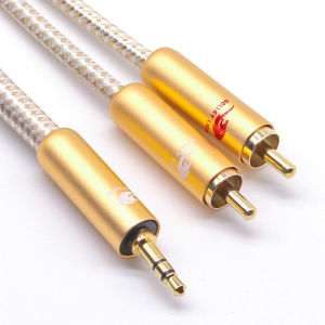 GOLLEY LION 3.5มม.แจ็ค2RCA อะแดปเตอร์สายเคเบิล Splitter Y สําหรับเครื่องขยายเสียงแท็บเล็ต HDTV MP3 Player โฮมเธียเตอร์ลําโพง