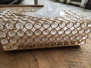 LIUSHOOP03-Kotak Tisu SWAROVSKI Emas Cantik Cristal Gold Tissue Box Bling / Tempat Tisu Kaca Manik / Kotak Tissue Kristal