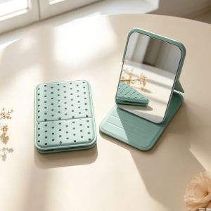 FEELINGS Mini Makeup Mirror Foldable PU Leather Pocket Mirror Portable Polka dot pattern PortbaleVanity Mirror Desktop Use