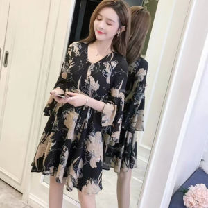 Womens Dresses summer Korean fashion print casual A skirt floral dress