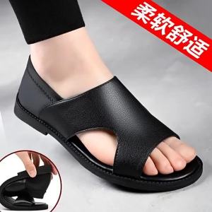 Mens Sandals Genuine Leather 2024 Summer New Casual Non-Slip Soft Bottom Roman Leather Sandals Outdoor Driving Slippers ㏇L0529