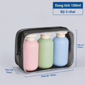 Bộ Chiết Mỹ Phẩm Du Lịch 3 Chai 100ml Kèm Túi PVC | Bộ Chai Đựng Đồ Dùng Cá Nhân Gia Đình