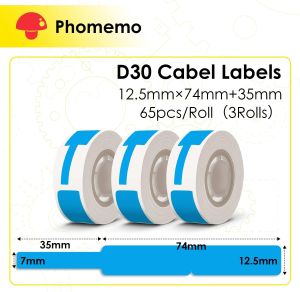 Phomemo สายเคเบิลฉลากสติ๊กเกอร์สำหรับ D30/Q30/Q30S Portabele เครื่องพิมพ์-3ม้วนแพ็ค