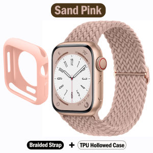 Case+Braided Loop Strap for Apple Watch Bands 45mm 41mm 44mm 40mm Women Men Nylon Adjustable Stretchy Bands with TPU Hollowed Case for iWatch Series 9 8 7 SE2 SE 6 5 4