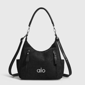Trendy ALO Suede Texture Bag Removable Wide Crossbody Strap Side Pocket Design Casual Shopping Travel Shoulder Bag Ladies