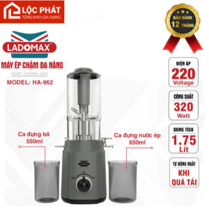 Máy Ép Chậm Cao Cấp LADOMAX HA-962 | Miệng Ép 110mm Ép Nguyên Quả | Mô Tơ Đồng 320W | Trục Nghiền ULTEM | BH 12 Tháng